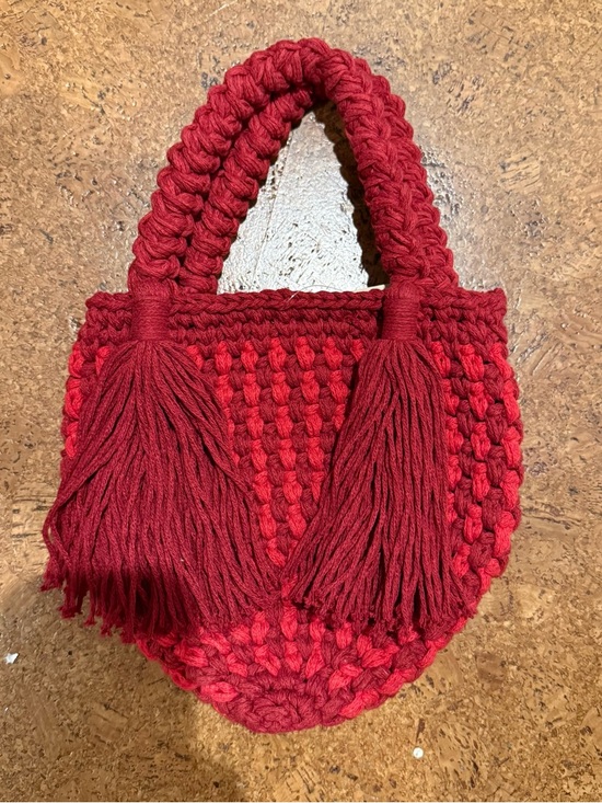 Binge Handbags - NWT BINGE Red Crochet Mini Bag With Tassels Boho Handmade Chic